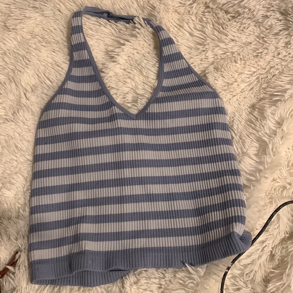 Bella Seamless blue striped halter top. Size M